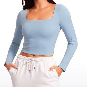CRZ YOGA Light Blue Long Sleeve Crop Top